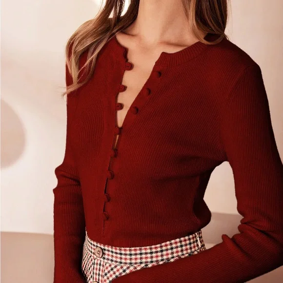 Red Bell Sleeve Ribbed Knit Tee - Picture 7 of 7